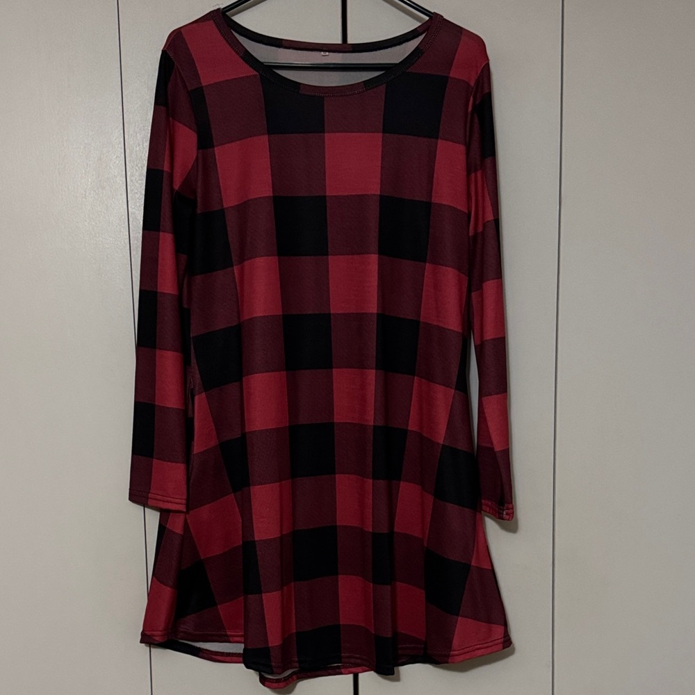 Red and Black Plaid Long Sleeve Dress